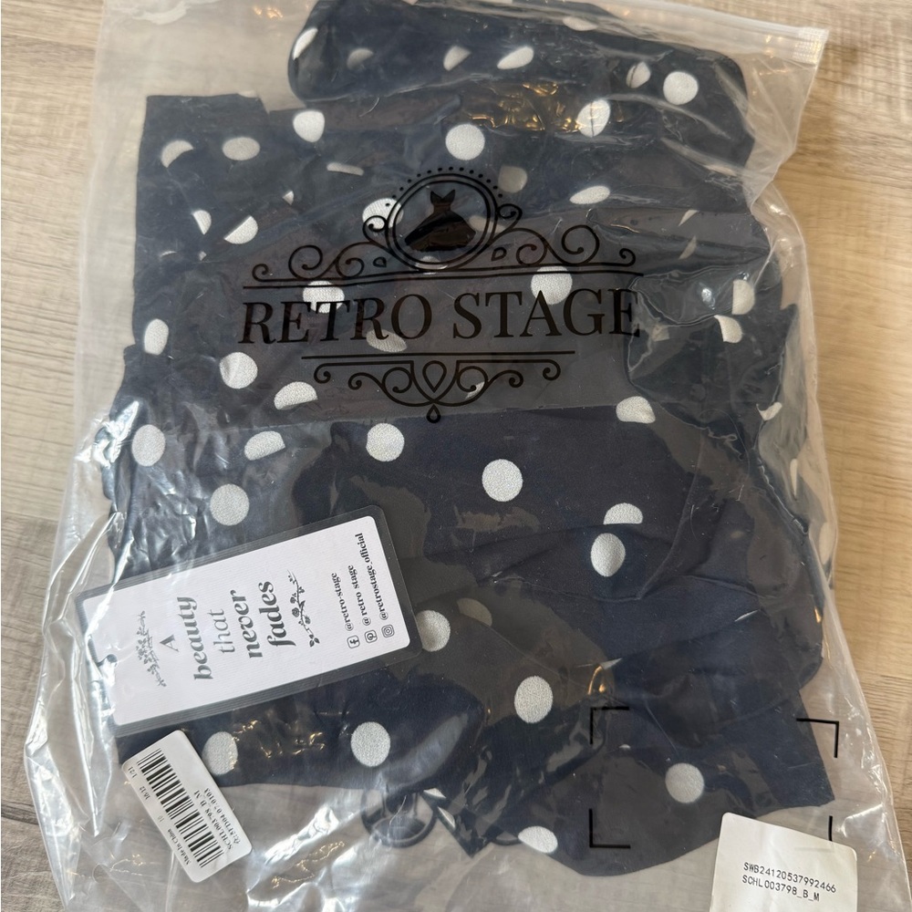 NWT! Retro Stage Black 1930’s Polka Dot Mermaid Dress. Size M - Picture 8 of 9